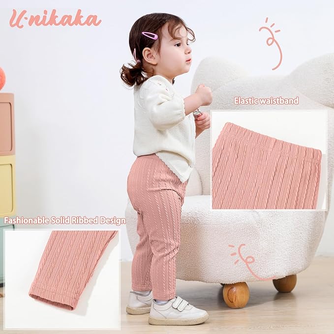 U·nikaka Toddler Baby Girls Pants Ribbed Infant Pants Leggings Toddler Baby Girl Bottoms Leggings 2 Packs