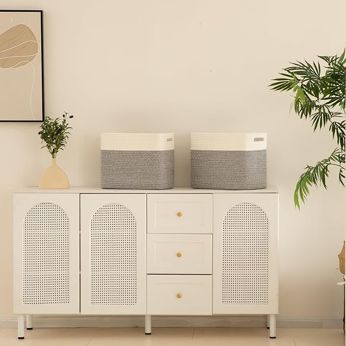 OIAHOMY Storage baskets for Shelf, Toy Storage Basket, Collapsible Storage Bins, Blanket Basket Living Room, Closet Storage for Bedroom, 16.5 x 13 x 12 Inches-Pack of 2-Brown