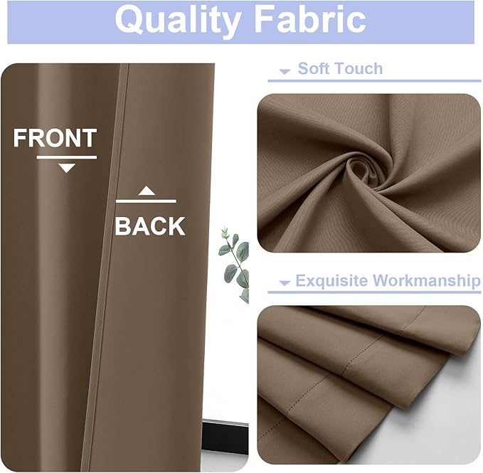 Simplebrand Ava Brown Short 36 Inches Blackout Curtain 2 Panels Set, Half Window Rod Pocket Privacy Curtain Tiers for Kitchen, Curtains Blackout for Bathroom Shades, W40 x L36 Inch, Brown