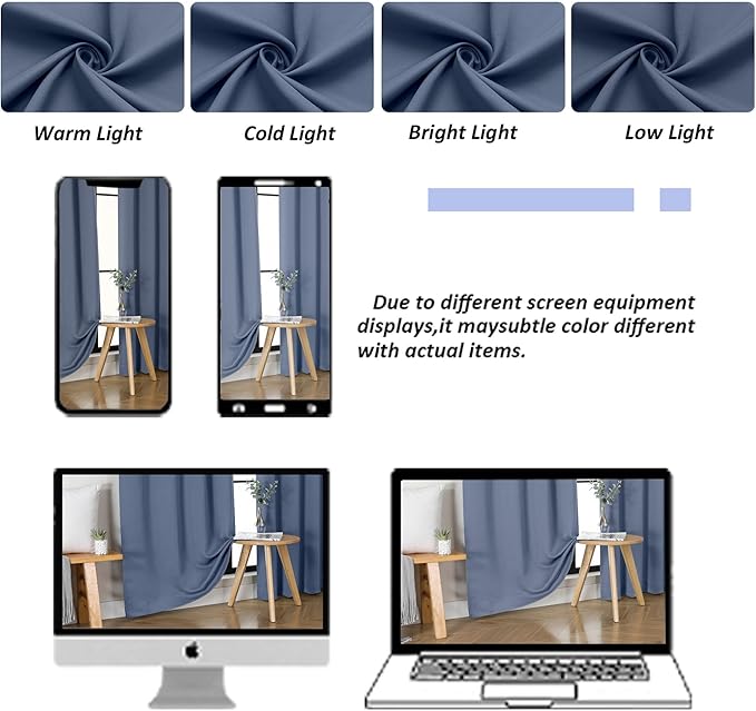 Simplebrand Ava Denim Blue Short Blackout Curtains for Bedroom 45 Inches Long 2 Panels Set, Solid Thermal Insulated, Energy Saving Window Treatment Curtains Blackout Drapes, W40 x L45 Inch, Denim Blue
