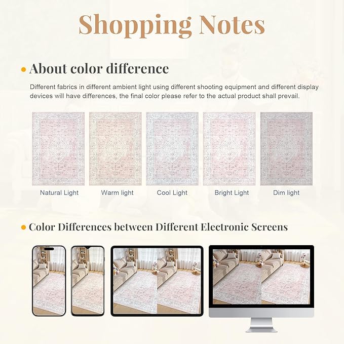 LIVEBOX Pink 10x14 Area Rug for Bedroom Girls, Boho Washable Rugs for Living Room Nursery, Non-Slip Indoor Soft Carpet Low-Pile Farmhouse Carpets for Dining Room Kids Playroom, Pink