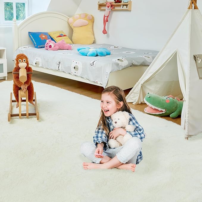 Ultra Soft Rug for Living Room, 9X12 Fluffy Shag Area Rug for Bedroom, Modern Shaggy Carpets Fuzzy Rug for Teens Dorm Nursery Home Decor Aesthetic, Upgrade Anti-Skid Durable, Cream White