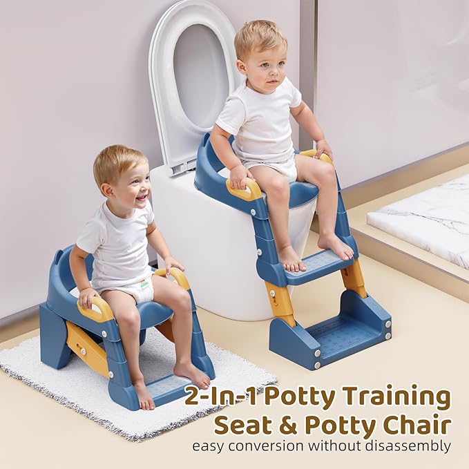 Potty Training Seat, 3-in-1 Toddler Toilet Seat with Step Stool Ladder, Splash Guard Anti-Slip Pad, Foldable Potty Chair with Soft Cushion for Toddler Kids Boys Girls
