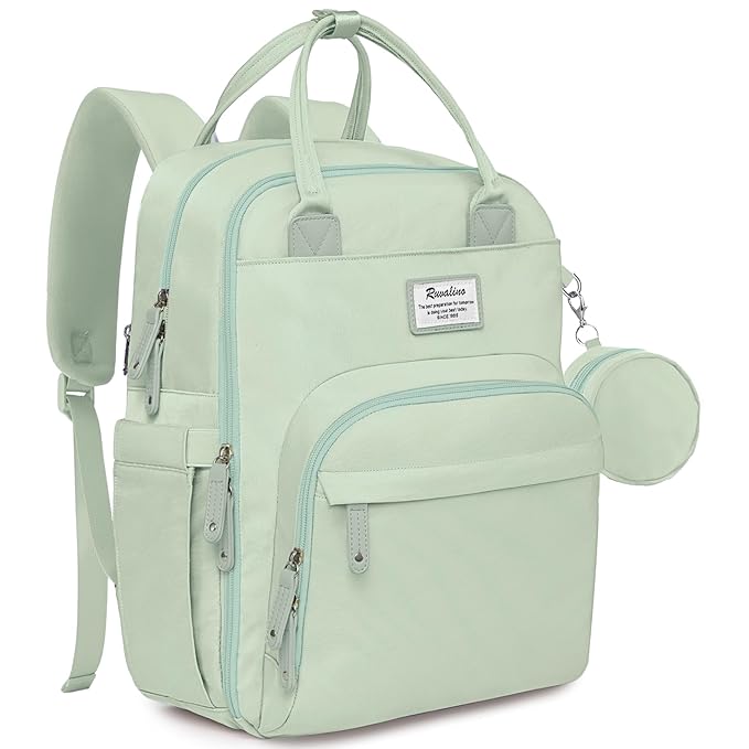 RUVALINO Diaper Bag Backpack-Multifunction Baby Travel Bag with Changing pad, Insulated Bottle Holders & Pacifier Case, Large Capacity, Waterproof, Mint Green