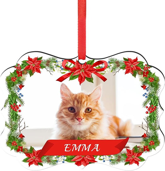 Personalized Photo Ornaments for Christmas Tree, Custom Cat Name Ornament, 2025 Puppy 1st Xmas Gifts, Holiday Decor Christmas Tree Decoration, Pet Lovers Dog Cat Gift