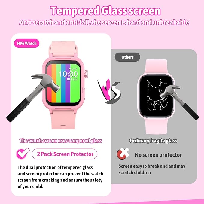 Smart Watch for Kids No Phone Needed, Tempered Glass Fitness Tracker Boy Teens with 19 Sport Modes, Pedometer, Sleep Monitor, Kids Watch Birthday Gifts Toy Gift for Girls Boys 6-16 (Pink)