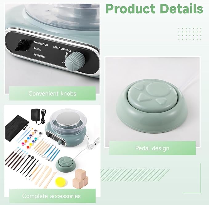 Mini Pottery Wheel Kit, 4.7 Turntable Electric Pottery Wheel, Clay Making Pottery Machine with 24 Pottery Shaping Tools and Paint Set, Craft Kits Gift for Kids Teens & Adults Beginners