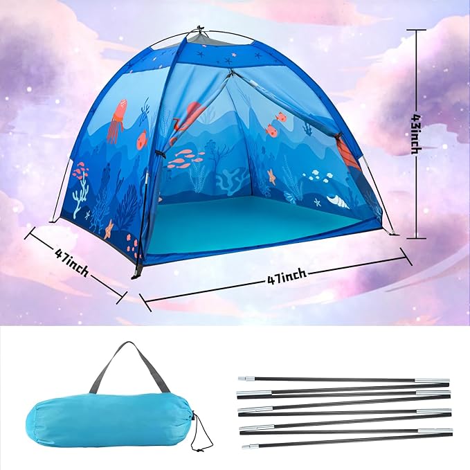 Undersea World Kids Play Tent, Kids Play Tent Foldable Pop Up Indoor Outdoor Party Undersea World Playhouse Tent Toy for Boys Girls-47 * 47 * 41 (Blue)