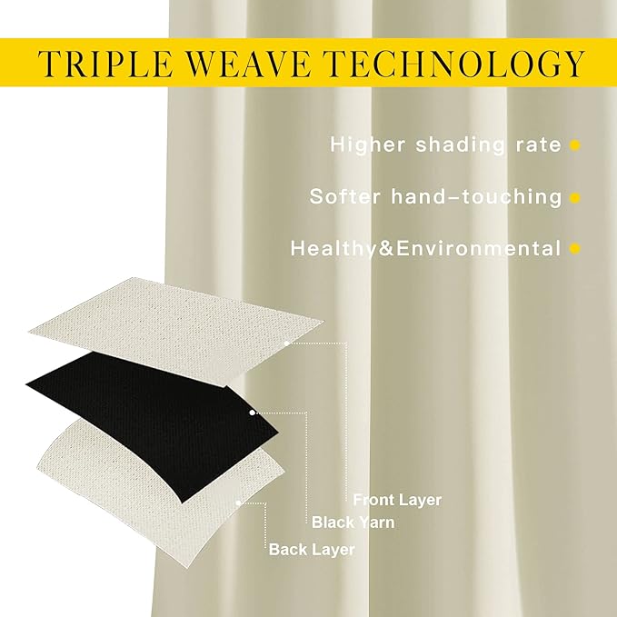 NICETOWN Room Darkening Beige Curtains 102 inches Long 2 Panels Burg, Grommet Thermal Curtains Light Blinds Room Darkening Window Treatments for Bedroom, 2 Panels, W52 x L102