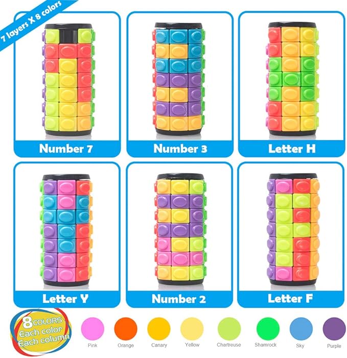 R.Y.TOYS Rotate and Slide Puzzle-Design Patent,Fidget Toys(Restore Order/Create Patterns) 8 Colors,7 Layers-Detach Piece for Quick Play,Brain Teaser,Sensory Toys,Birthday Gifts,Easter Basket Stuffers