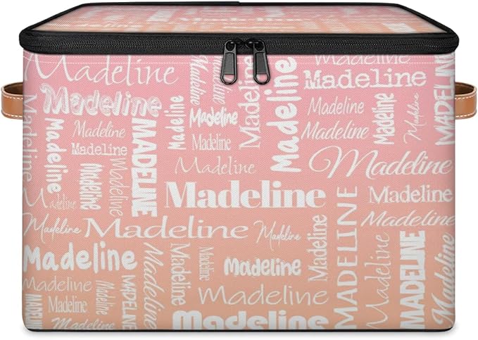 Custom Storage Basket with Name, Personalized Storage Bins with Zipper Lid, Foldable Fabric Storage Box Large capacity with Handle Pink Orange
