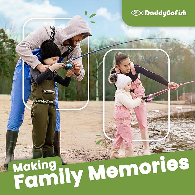 DaddyGoFish Kids Fishing Pole - Rod Reel Combo Tackle Box Starter Set - First Year Small Dock Gear Kit for Boys Girls Toddler Youth Age Beginner Little Children Junior Anglers Older Kids