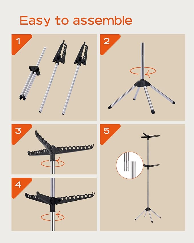 Clothes Drying Rack Foldable, 74.8 inch 2 Tier Laundry Drying Rack with Rotating Clothes Rail for 54 Pieces of Clothes, Space Saving, Indoor, Stainless Steel, Black and Silver CDR002B01