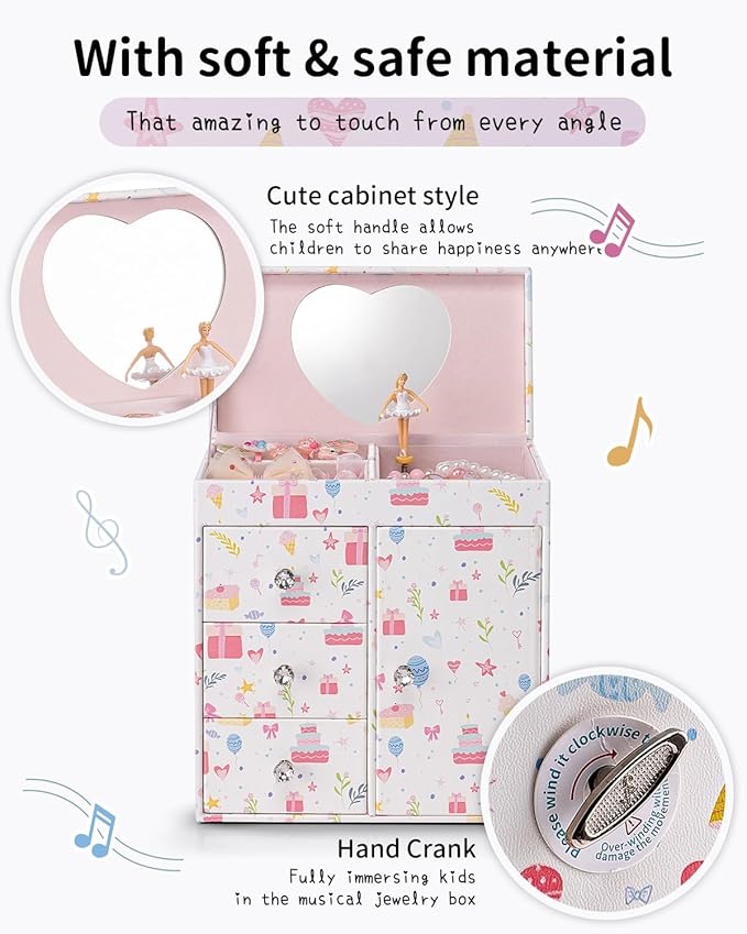 Vlando Musical Jewelry Box for Girls, Large Kid Music Box with Ballerina for Birthday Bedroom Decor, 4 Layer Girl Jewelry Gifts for Girls Kids - Fantasy