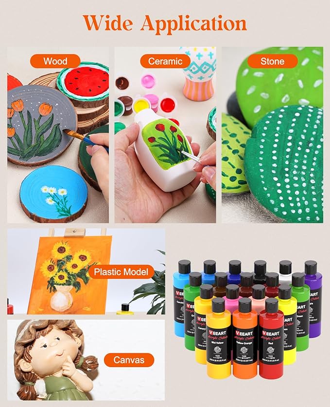 Acrylic Paint Set - 18 Colors, 8.45oz Large Bottles, Rich Pigmented Canvas Paint for Artists, Kids & Adults - Premium Non-toxic Art Supplies