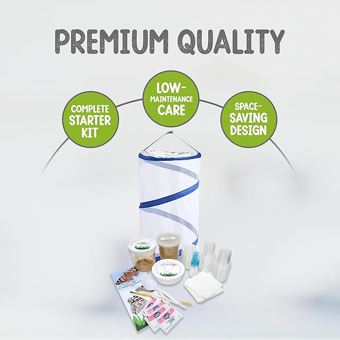 Nature Gifts Live Butterfly Kit - School-Sized Educational Experience with 32 Painted Lady Caterpillars - Pop-Up Cage, and Comprehensive Rearing Supplies for Classroom Engagement, 32 Small Cups