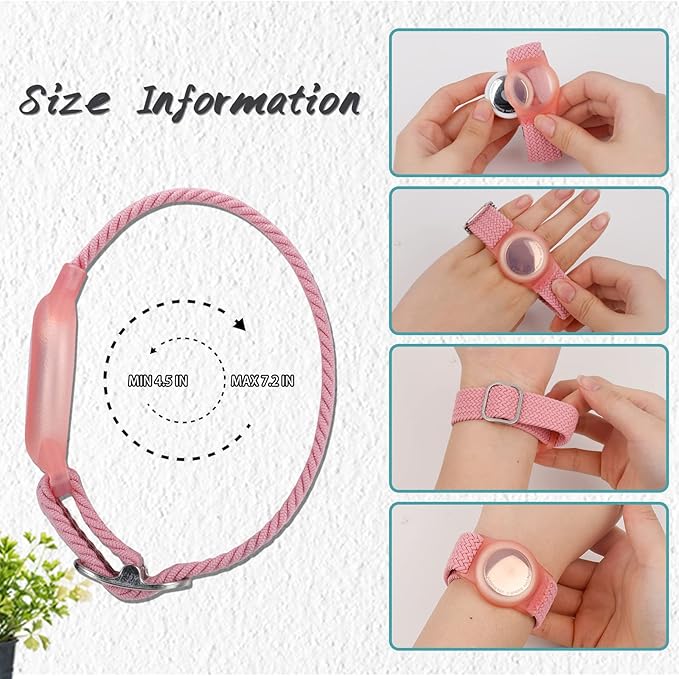 Kids Bracelet Compatible with AirTag, GPS Kid Tracker Holder Braided Wristband for Apple Air Tag, 2022 Upgraded Nylon Adjustable Anti Lost Airtag Watch Band for Kids Children Elders (pink)