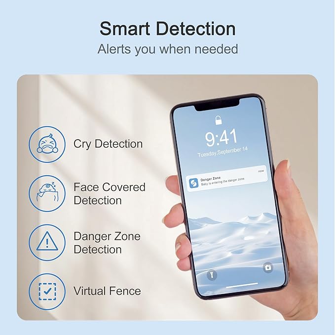 Simsky Smart Baby Monitor with 2×4MP Camera, 6X Optical Quality Zoom, 32GB Local Storage, AI Tracking, Intelligence Detection, Pan-Tilt-Zoom, Add-on Camera Monitor