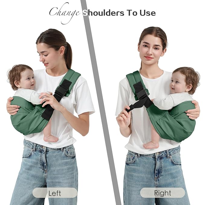Baby Sling Carrier, Toddler Carrier Sling with Double Safety Buckle and Adjustable Shoulder Strap(7-30lbs), Baby Carriers One Size Fits All, Dark Green