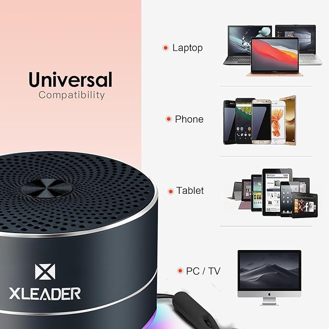 XLEADER Small Bluetooth Speaker, IPX6 Waterproof Shower Speaker, Crystal Sound&Rich Bass, 12H Playtime, with Silicone Lanyard and Suction Cup, Perfect for Laptop, Computer, Car, Bathroom, Ideal Gifts