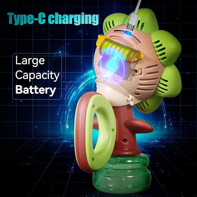 Sunflower Bubble Machine for Kids Automatic Flower Bubble Toy with Colorful Lighting for Toddlers Handheld 20000+Bubbles 3 Modes Fun Swing Dance Bubble Maker Blower Blaster Outdoor Toys Type-C Green