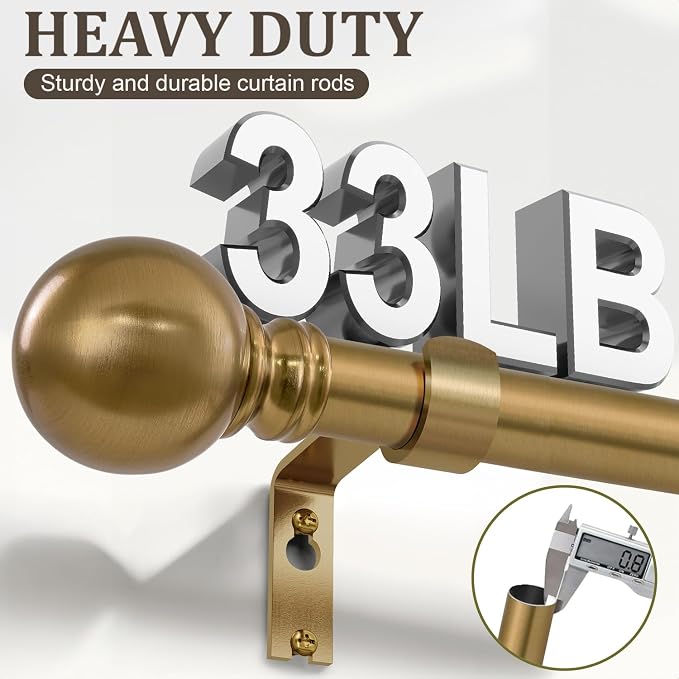 Warm Gold Curtain Rods for Windows 48 to 84 Inch 1" Diameter Adjustable Heavy - Image 6