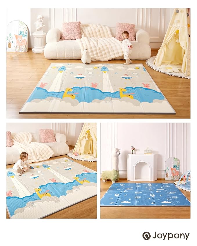 Baby Play Mat,79"X71"X0.6"Extra Large Thick Reversible Foldable Play Mats for Babies and Toddlers,Waterproof Anti-Slip Portable Baby Floor Mat for Tummy Time,Baby Mat for Floor with Travel Bag