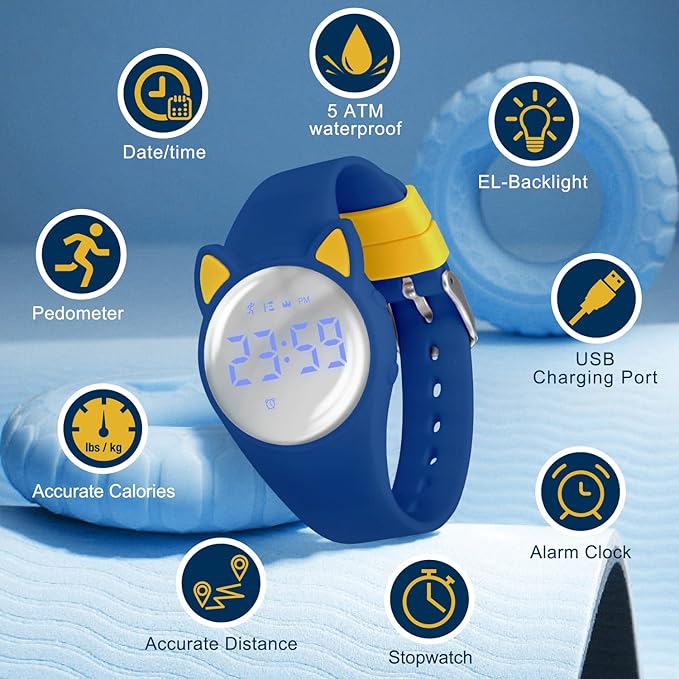 Kids Watches for Girls Boys Digital Sport Watch with Step Counter Pedometer Vibration Alarm Clock, No App Waterproof Fitness Tracker Kids Watch Boys Girls Teens Students Ages 5-16