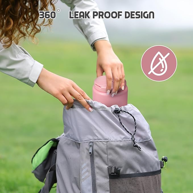 26oz Soup Thermo for Hot Food Kids with Buckle Lid Insulated Vacuum Food Jar Wide Mouth Leakproof Stainless Steel Lunch Container (Pink)