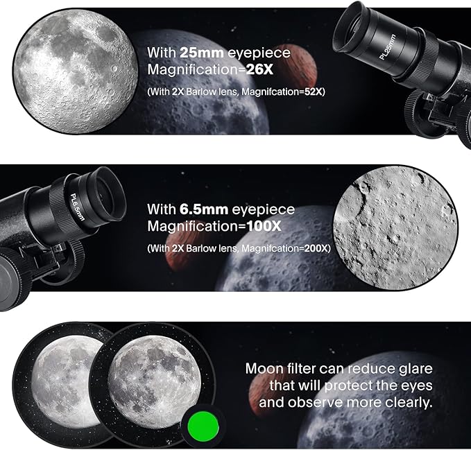 Telescope 130EQ Astronomical Reflector Telescopes - Manual Equatorial Telescope for Adults Astronomy. Comes with 2X Barlow Lens Phone Adapter and Moon Filter, Wireless Control
