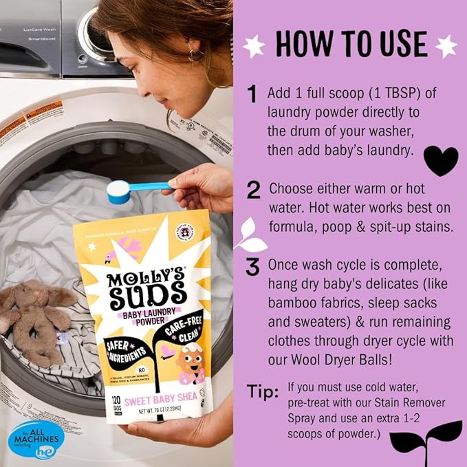 Molly's Suds Baby Laundry Detergent Powder | Removes Formula, Poop & Spit-Up Stains | Extra Gentle for Newborns (Sweet Baby Shea)