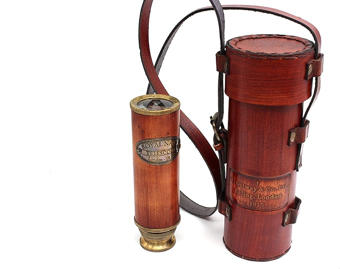 Pirate Brass Telescope – 25x30 Spyglass Monocular for Kids & Adults, Vintage Collapsible Brass Scope for Hiking, Travel, Nautical Decor – Handheld Pirate Telescope with Glass Optics