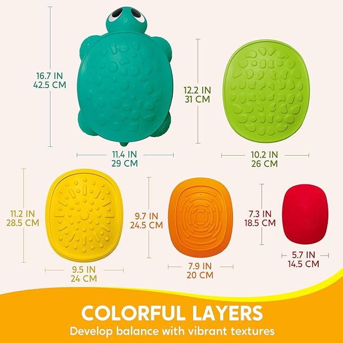 JOYIN 5 Pcs Turtle Balance Stepping Stones, Kids Turtle Path Jumping Stones, Toddler Obstacle Course Coordination Game Toys Indoor or Outdoor Play for Kids Aged 3+