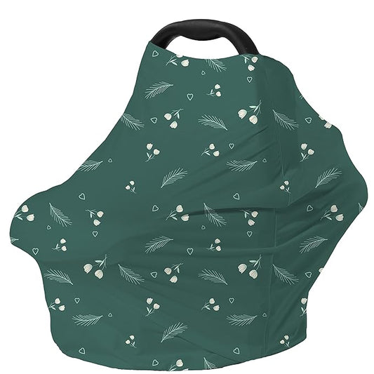 Carseat Covers for Baby Breastfeeding – Multi use Car Seat Canopy Cover, Infant Stroller Canopy Cover for Girls (Green Print)
