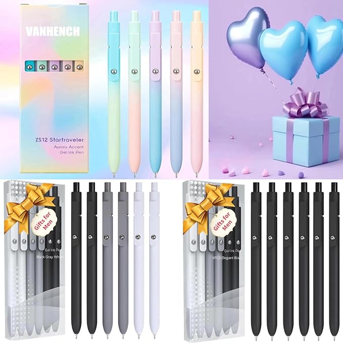 Vanhench 6PCS Elegant Black Gel Pens, Cool Construction Accessories for Dad Boyfriend, Birthday Gifts for Men/Him (6PCS Elegant Black)