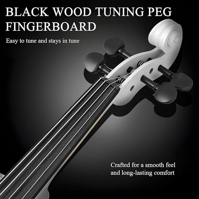 4/4 Beginner Violin Kit for Adults, Complete Full Size Violin Set with Portable Case, Bow, Rosin, White