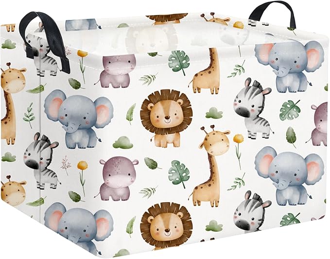HIYAGON Rectangular Woodland Animal Basket Baby Storage Basket Storage Bin Organizer Box Animal Room Decor(Animal Basket)