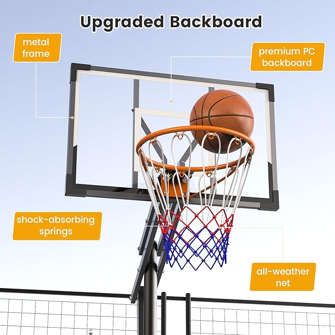 Basketball Hoop Outdoor, 8.5ft Height Adjustable Portable Hoops & Goals with HDPE Backboard and Wheels for Kids/Teens/Adults Backyard, Outdoor, Driveway