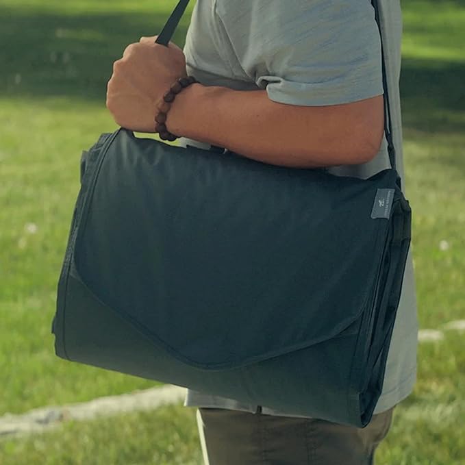 Little Unicorn 5'x7' Outdoor Family Picnic & Beach Blanket | Durable & Water-Resistant Fabric | Compact Fold & Easily Wipes Clean | Zipper Pocket (Chroma Rugby Stripe)