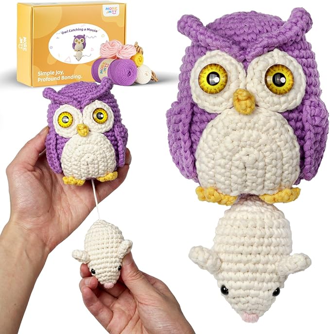 MOREJMTT Crochet Kit for Beginners Animal,Crochet Animal Kits,Crocheting Kit for Starters,Learn to Crochet with Step-by-Step Video Tutorials,Beginner Crochet Kits for Adults(owl)