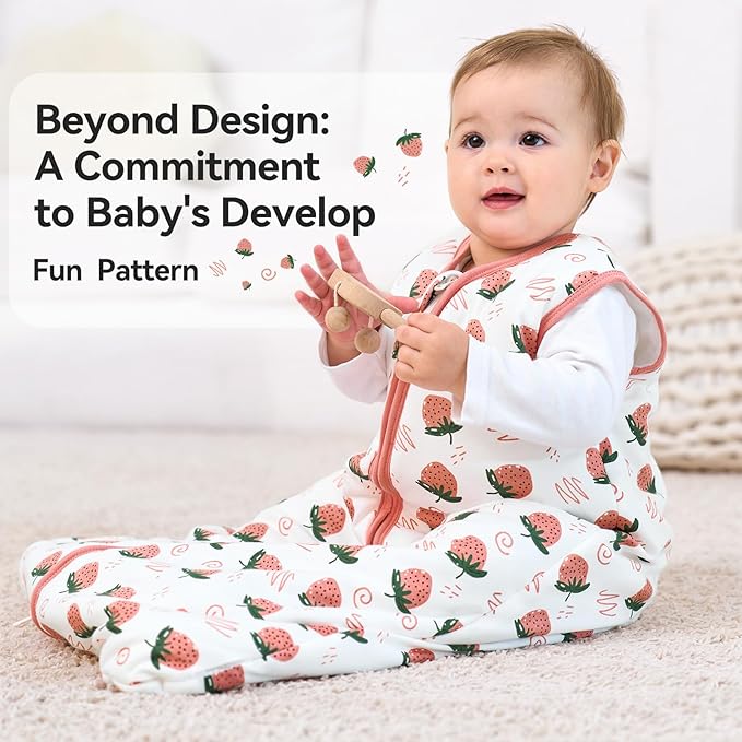 Sleep Sack 18-24 Months TOG 2.5 Winter Baby Wearable Blanket, 100% Cotton Toddler Sleeping Sack with 2-Way Zipper Warm Soft Baby Sleep Sack Strawberry