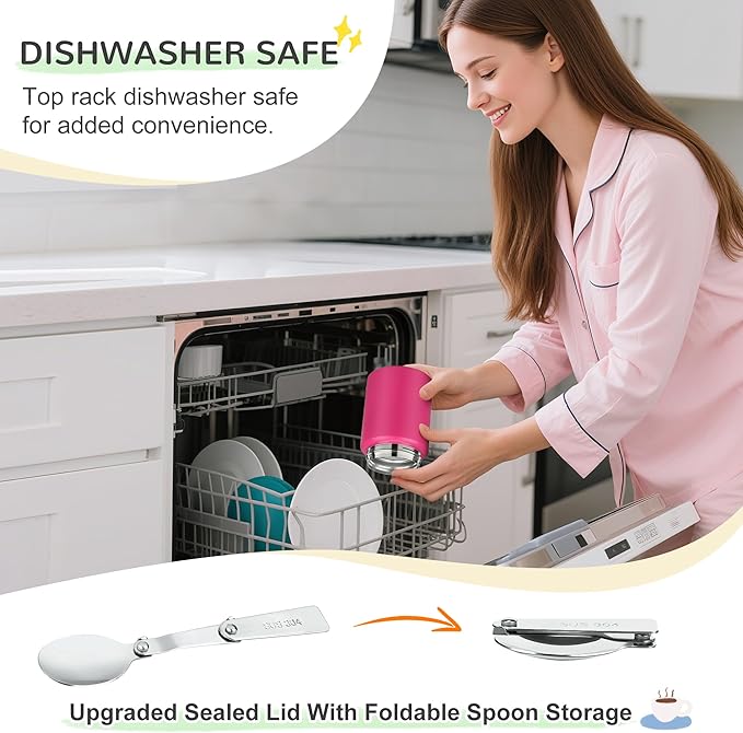 Soup Thermo for Hot Food Kids 16oz Insulated Food Jar Leakproof Thermo Lunch Container for Kids Wide-Mouth Stainless Steel Lunch Box for School with Handle Folding Spoon(3+)