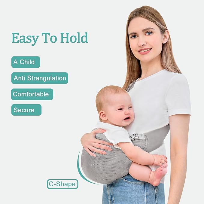 Baby Sling Carrier,Baby Carrier Newborn to Toddler,Toddler Carrier,Portable Lightweight & Spreadable Shoulder Straps (Light Grey)