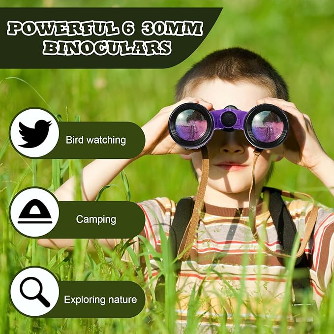 Libima 24 Pcs Binoculars for Kids Educational Compact Kids Binoculars with Neck String Toddler Telescope for Boys Girls Learning Bird Watching Camping Hiking Travel Safaris Birthday Gifts(Purple)