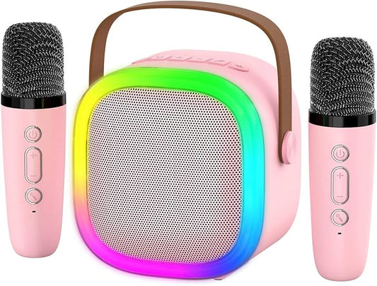 Karaoke Machine for Kids Adults, Portable Bluetooth Speaker with 2 Wireless Microphones and LED Lights, Kids Toys Birthday Gifts for Girls Boys Ages 4, 5, 6, 7, 8,9,10,11,12+ Years