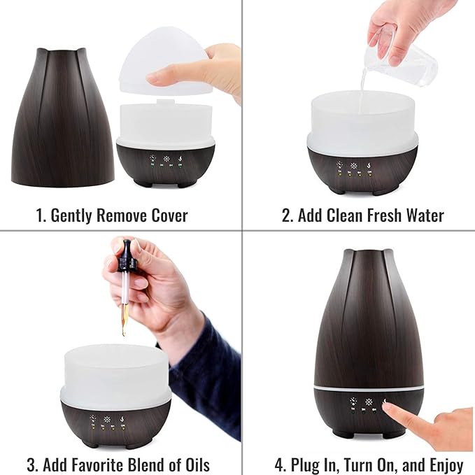 HealthSmart Essential Oil Diffuser, Cool Mist Humidifier and Aromatherapy Diffuser with 500ML Tank Ideal for Large Rooms, Adjustable Timer, Mist Mode and 7 LED Light Colors, Brown