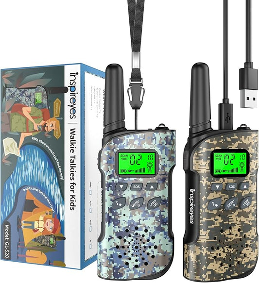 Walkie Talkies for Kids Rechargeable,Toys for Boys and Girls Ages 3-12, 2 Pack Long Range 2-Way Radios, Birthday Gifts,Christmas Stockings, Outdoor Play, Family Games, Hiking Camping Gear