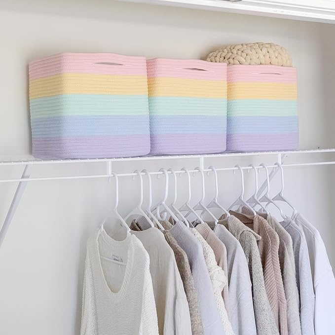 NaturalCozy Storage Cubes 11 Inch Cotton Rope Woven Baskets for Organizing, 3-Pack | Cube Storage Bin | Square Storage Baskets for Shelves Organizer, Classroom, Kids Toy Bins, Closet, Baby Nursery