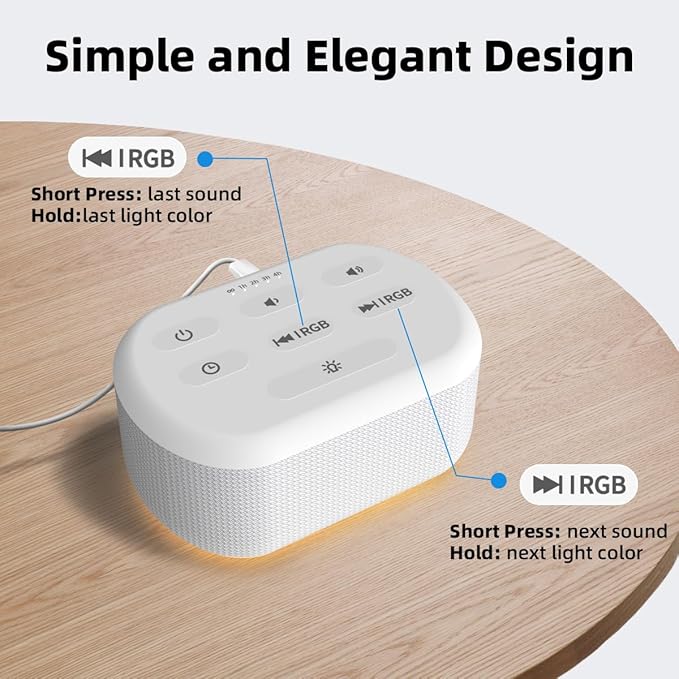White Noise Machine Sound Machine 30 Soothing Sounds Brown Noise Machine with 12 Night Light Colors Sleep Sound Machine for Adults Baby Kids Noise Canceling for Office Home Privacy Auto-Off Timer