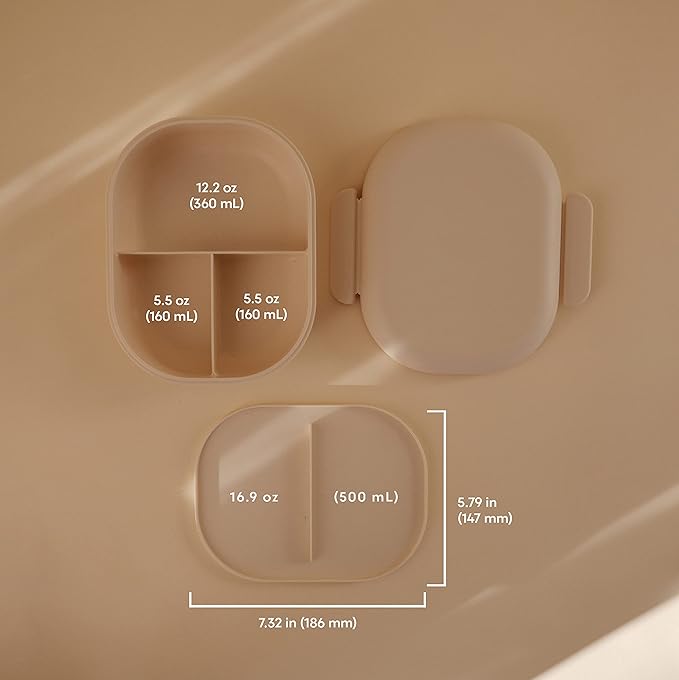 mushie Kids Bento Lunch Box | 3-Compartment & Removable Divider + Fork & Spoon Utensils | Great For Meals, School, Snacks On-the-Go | Dishwasher Safe (Ivory)